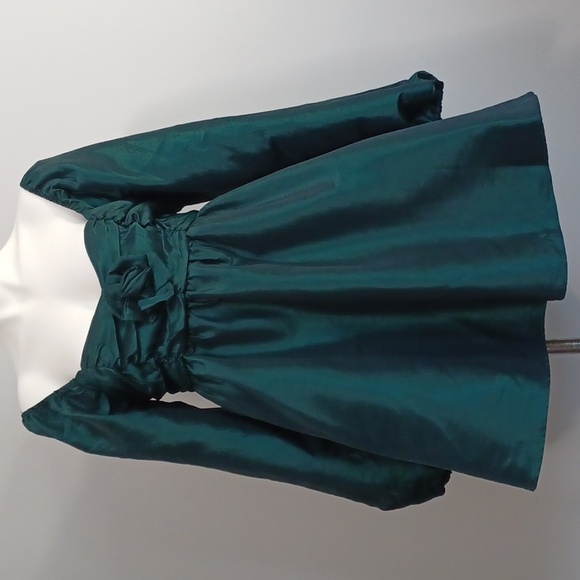 CHARMED HEARTS green mini dress. Babydoll, metallic, parachute look. NWT - Picture 1 of 15